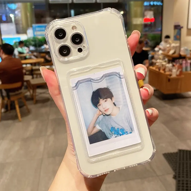 Simple transparent black card case for 12promax Apple 13 mobile phone case iphone14 silicone creative couple iPhone15ProMax mobile phone case