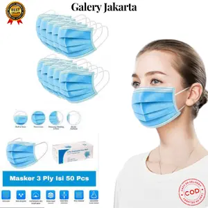 COD GaleryJak | Masker 3Ply Earloop Disposable Facemask isi 50pcs Pengait Mask