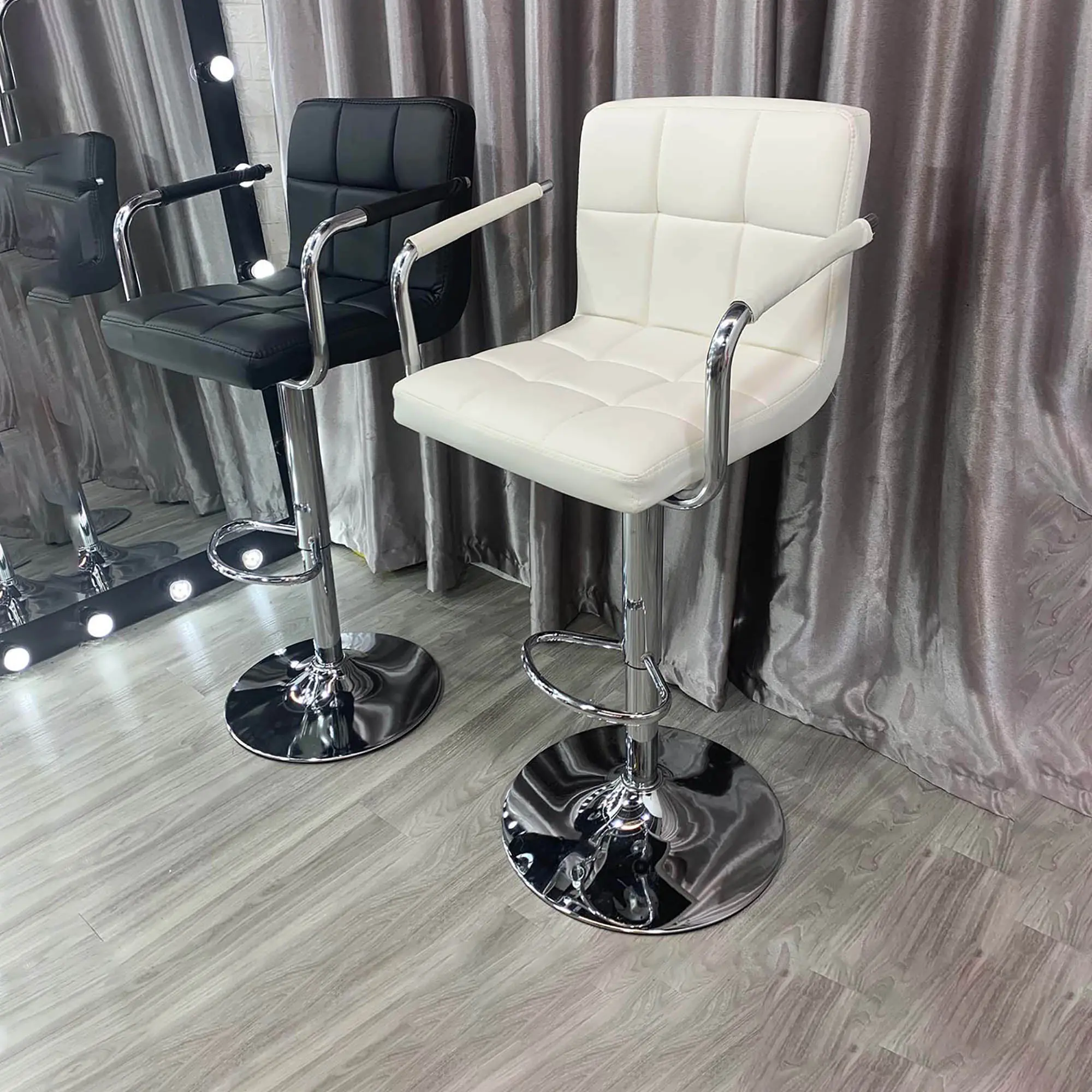 Ghế Quầy Bar, Ghế Make Up, Ghế Spa, Ghế Xoay Bọc Da Cao Cấp - Cao 60_80cm (Hàng Có Sẵn) Make Vịn Tay Inox