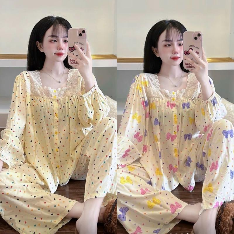 Set Bộ Tole Cổ Ren Vuông Tiểu Thư Cài Nút Quần Suông- Hà nguyễn shop