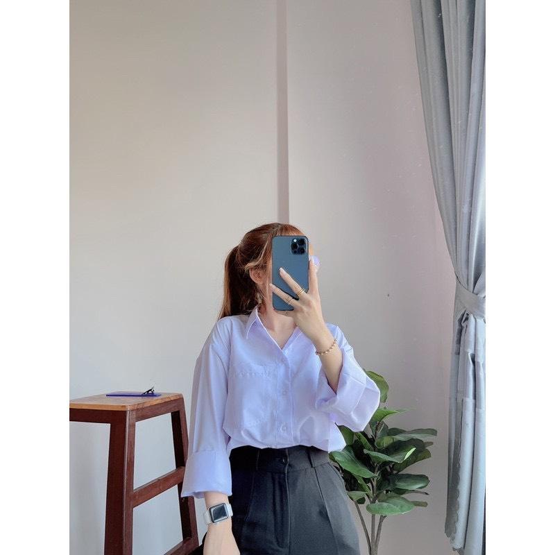 Áo sơ mi học sinh FORM RỘNG, TRẮNG XANH NHẸ, MỎNG VỪA GIÁ RẺ BÌNH DÂN Nữ Women Shirt Top 3