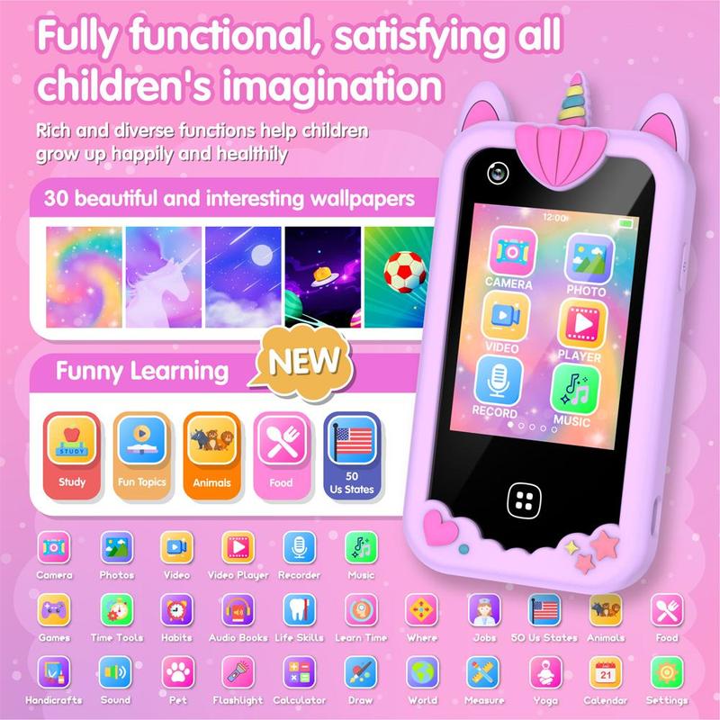 Product Introduction of Unicorn Design Smart Phone Toy, 1 Set Mini Smart Phone Toy, Dual Camera Music Player, Toddler Learning Phone, Birthday Gifts 3