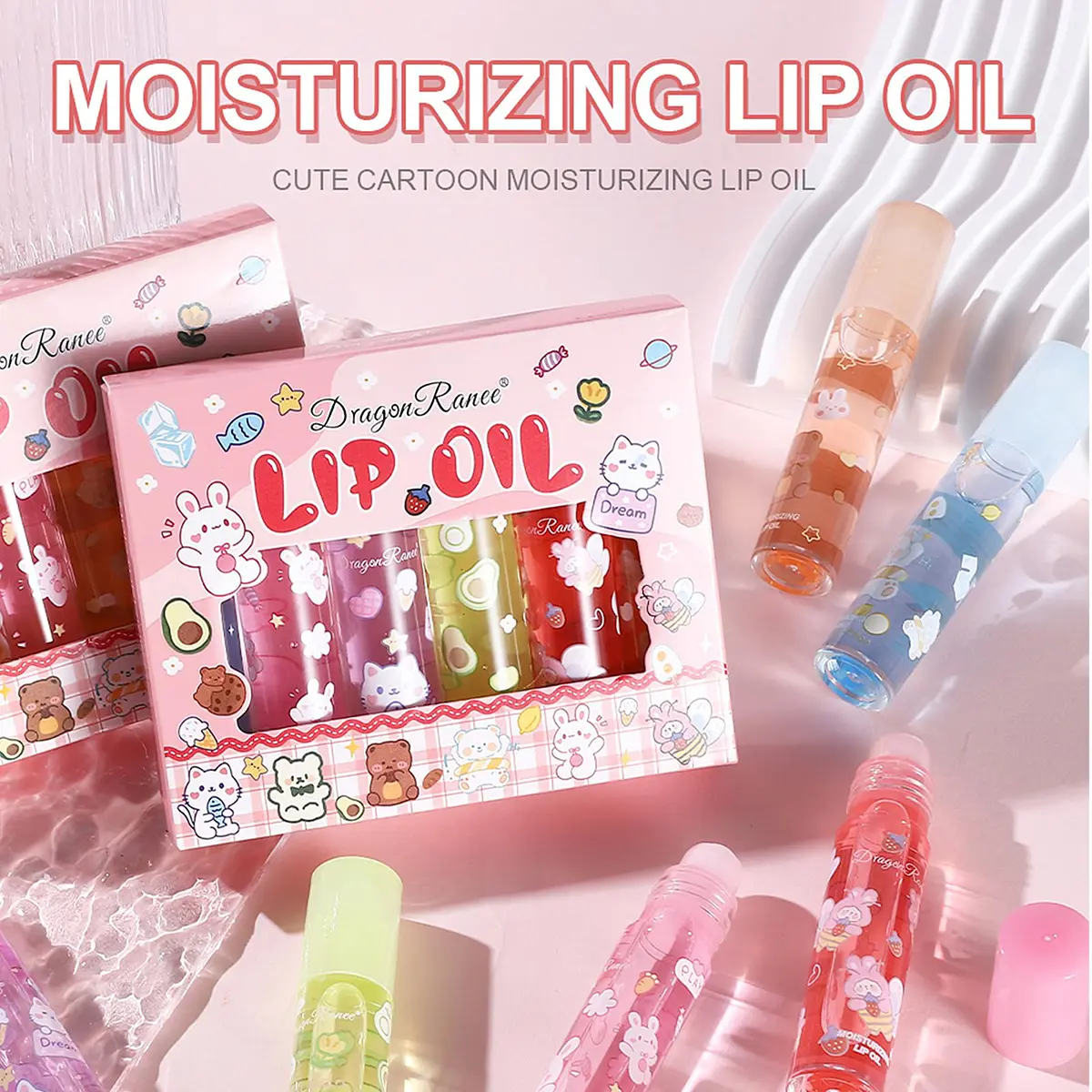 6pcs Roll-On Lip Gloss Set Fruit Flavd Lip Gloss Set Glossy Makeup for Kids and Teens Non-Toxic Suitable for Children