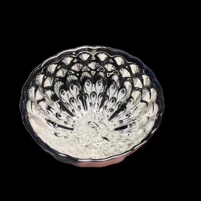 Product Introduction of Bingqingyujie Silver Plated Peacock Shaped Pot Jian Zhan Teacup Master Cup SUNFLOWER Hot Gold Cup Silver Cup 5