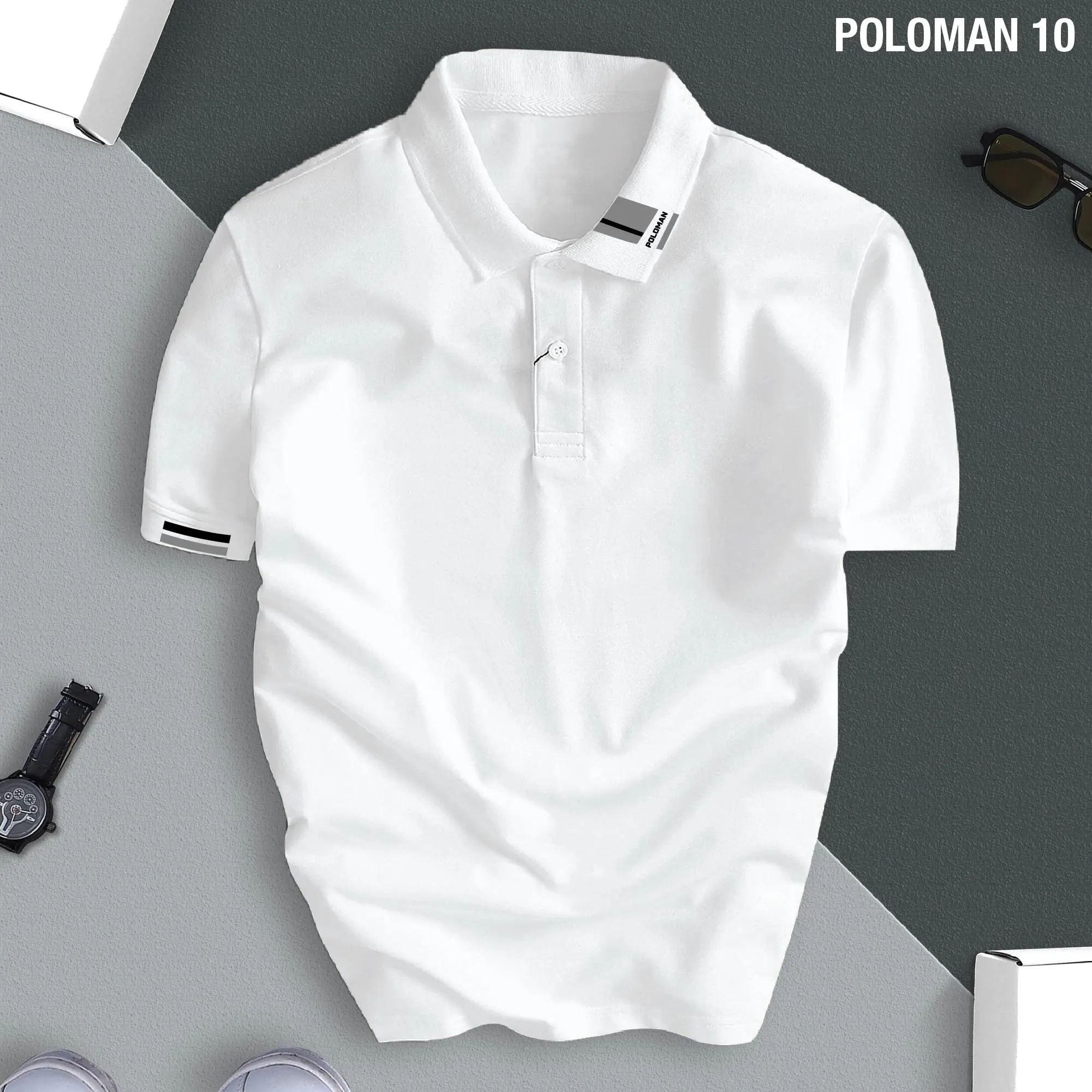 Áo phông POLOMAN 10 cổ bẻ BASIC CVC vải cá sấu sang trọng, lịch lãm, thoáng mát Menswear Có Cổ Ngắn Tay Shirt Tay Ngắn
