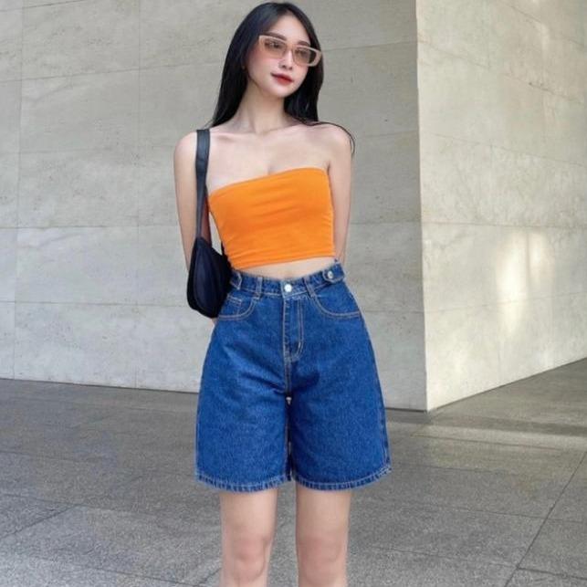 Quần lửng ngố jean nữ lưng đai nút điều chỉnh eo 4270 Pants Denim Women