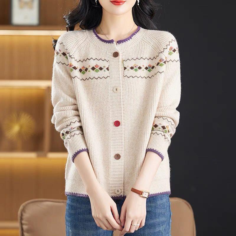 Áo Cardigan Dệt Kim Sợi Hoa Cho Mẹ, Phong Cách Mới Mùa Xuân Và Mùa Thu, Dành Cho Phụ Nữ, Dáng Rộng Vừa Vặn, Áo Khoác Len Trẻ Trung, Áo Dệt Kim Ngắn, Áo Mặc Bên Ngoài Hợp Xu hướng 7