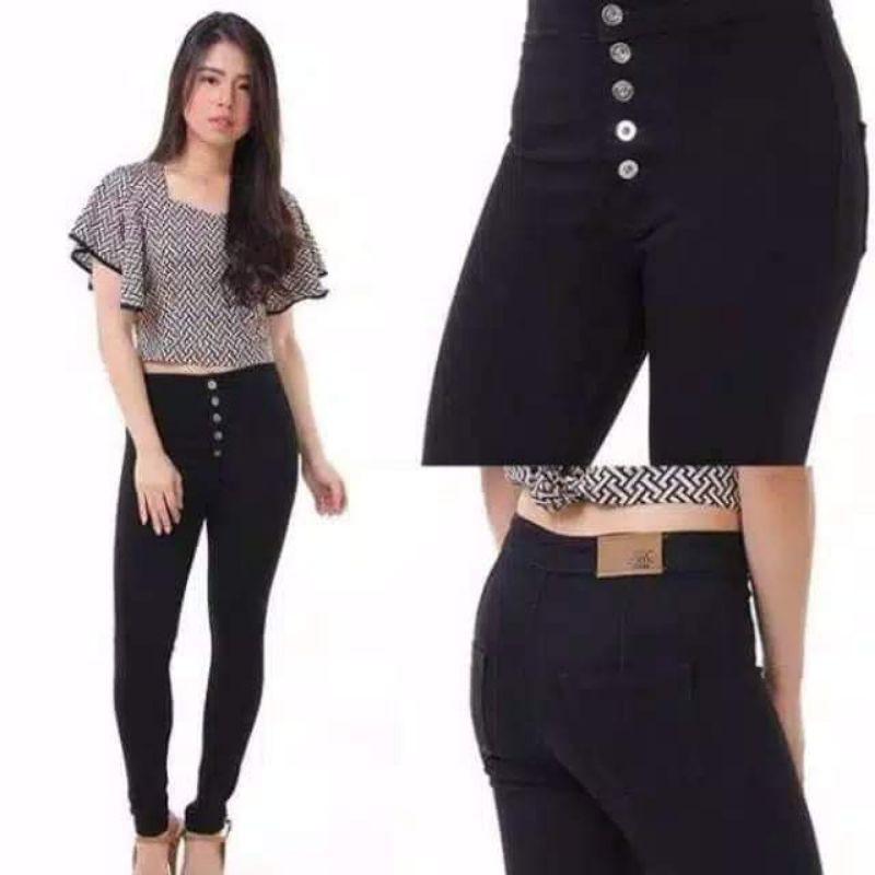 CELANA WANITA BOYFRIEND JEANS KANCING 5 / CELANA JEANS WANITA / HW Kancing 5 ysf.jeans Nyaman Soft Stretch Panjang Navy Variasi 4