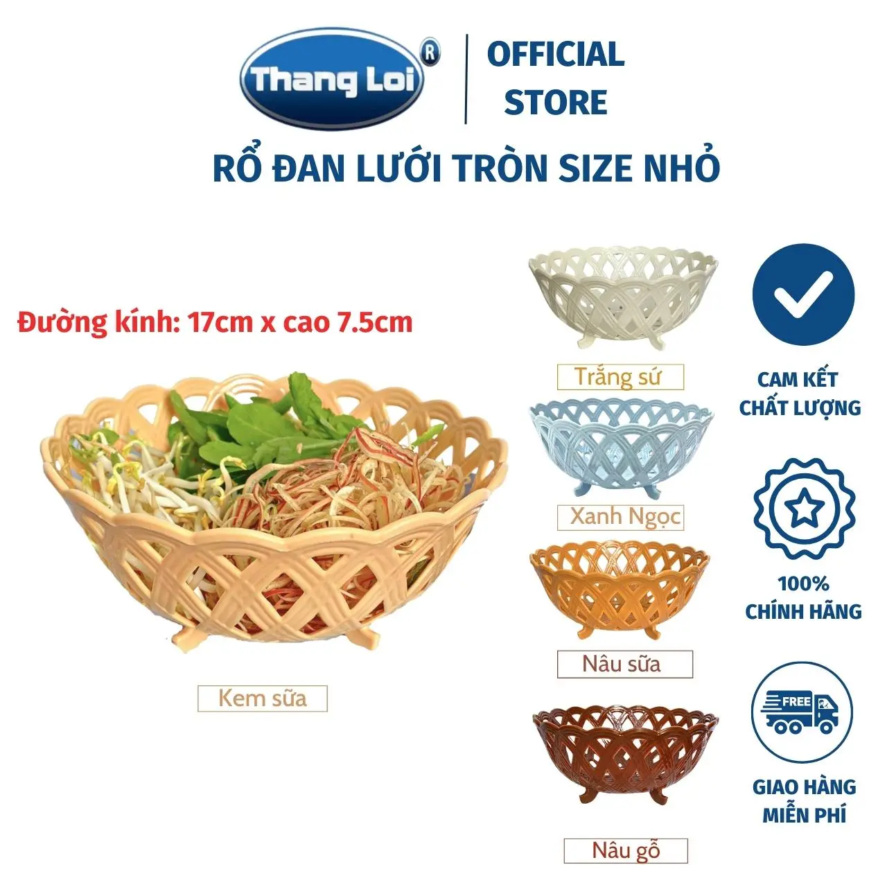 Rổ nhựa tròn hoa Thắng Lợi size nhỏ 17x7.5cm đựng rau củ quả