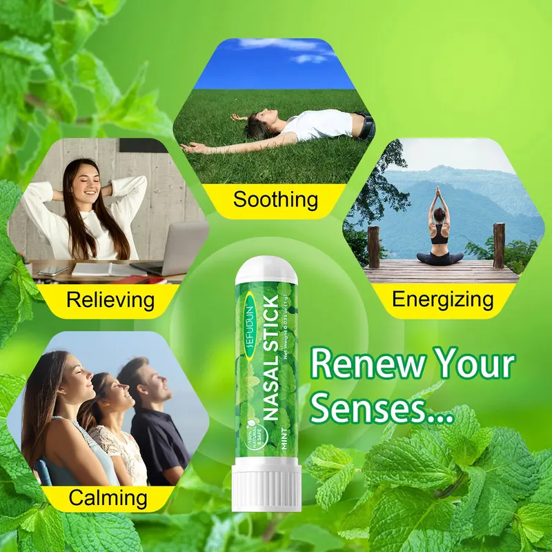 Natural Plant Essential Oil Nasal Stick, 4 Counts/set Refreshing Nasal Stick, Nasal Congestion Relief Stick, Portable Oral Care Product for Women & Men, Nasal Inhaler 3
