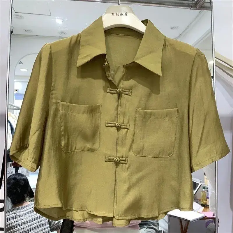 Women's shirts New Chinese-style improved cheongsam short top summer women's clothing 2024 new irregular French short-sleeved shirt