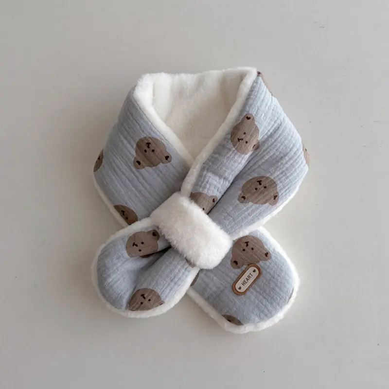 Khăn Quàng Cổ Mùa Đông Ấm Áp Cho Trẻ Em, Khăn Quàng Cổ Unisex Họa Tiết Gấu Hoạt Hình, Bộ Giảm Thanh Dài, Khăn Quàng Cổ Sang Trọng Dễ Thương Cho Bé 5