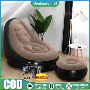 Sofa Santai/Kursi Santai dengan Bangku Kaki Kursi Malas Sofa Udara Kamar Tidur Dalam Ruangan Ruang Tamu Lipat Kursi Santai Sofa modular tiup portabel, berbahan bulu dan tebal, cocok untuk penggunaan di dalam dan luar ruangan.