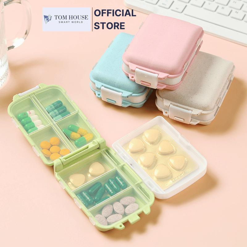  Hộp Khay Đựng Thuốc Phụ Kiện Chia 8 Ngăn Gấp Gọn MẪU MỚI 2025 Màu Lúa Mạch Nắp Nhựa Chống Thấm 