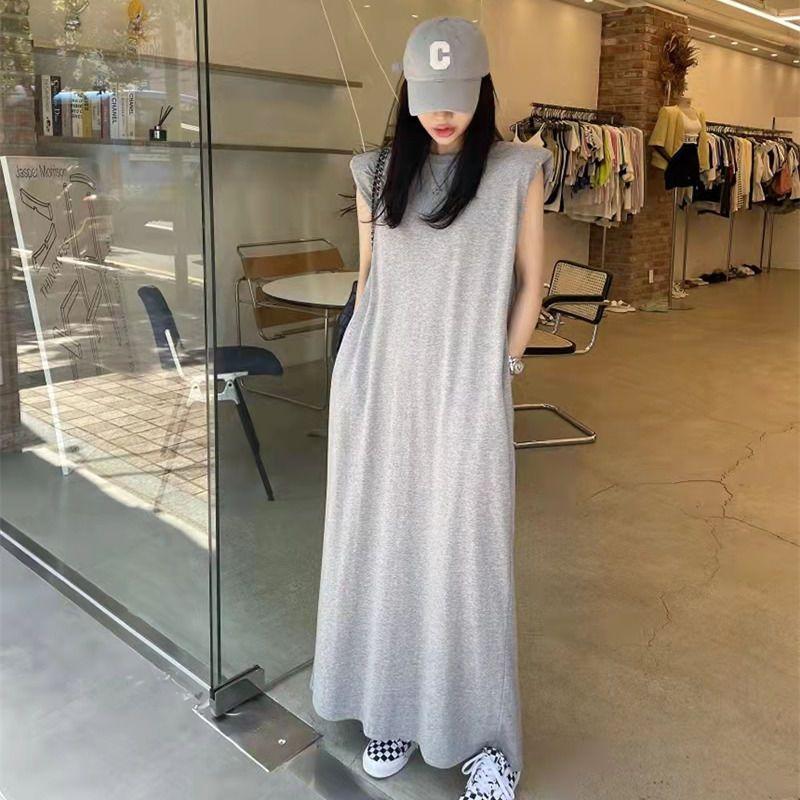 Váy Không Tay, Đệm Vai, khoét Lưng, Cỡ Cực Lớn 150,00kg, Dành Cho Cô Gái Đầy Đặn, Váy Vest Mỏng Kiểm Soát Bụng Dáng Rộng Mùa Hè Women Khuy 1