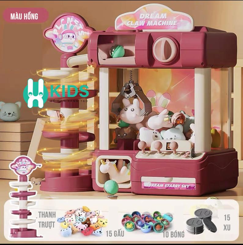 Máy gắp thú bông khổng lồ 2in1 kèm đường ray bóng lăn kiểu mới có hiệu ứng âm thanh gồm nhiều gấu bóng, xu cho trẻ em Toy Đồ Chơi