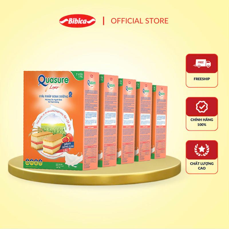 Combo 5 bánh bông lan Quasure light Gấc Bibica 126g - Thực phẩm dành cho người ăn kiêng, tiểu đường