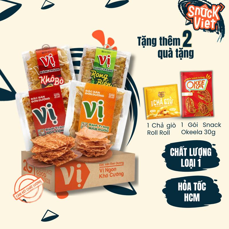 [Mua 4 tặng 3] Combo 4 Túi Bánh Tráng Vị (Mắm Ruốc 125g + Sốt Tôm 125g + Rong Biển 60g + Khô Bò 55g) + Tặng 3 gói bánh tráng Vị Ngẫu Nhiên (1 Bánh Tráng Okeela & 2 gói bánh tráng trộn Nhất Vị)