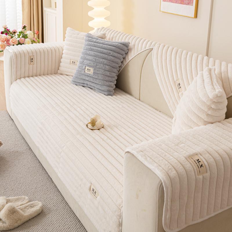 Product Introduction of Solid Color Thick Plush Sofa Cushion, Simple and Modern Style Sofa Cover, Anti-slip Sofa Cover for Living Room & Bedroom Decoration, Couch Covers 5