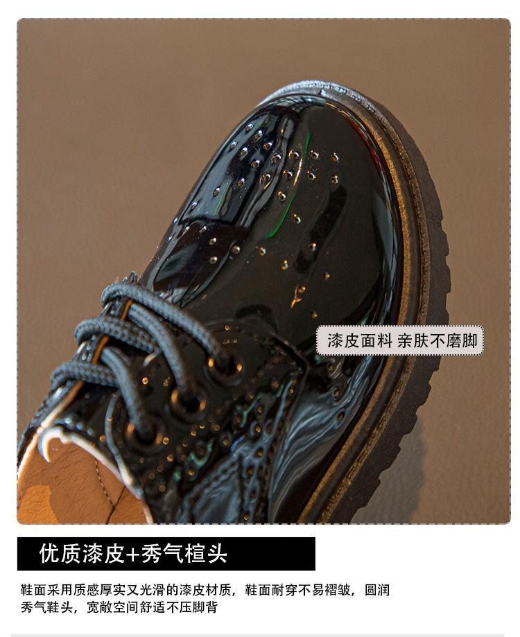 Product Introduction of Spring and Autumn New Children's Black Leather Shoes Lace-up Fashion British Style Boys Performance Shoes Girls Performance Shoes Soft Bottom 6