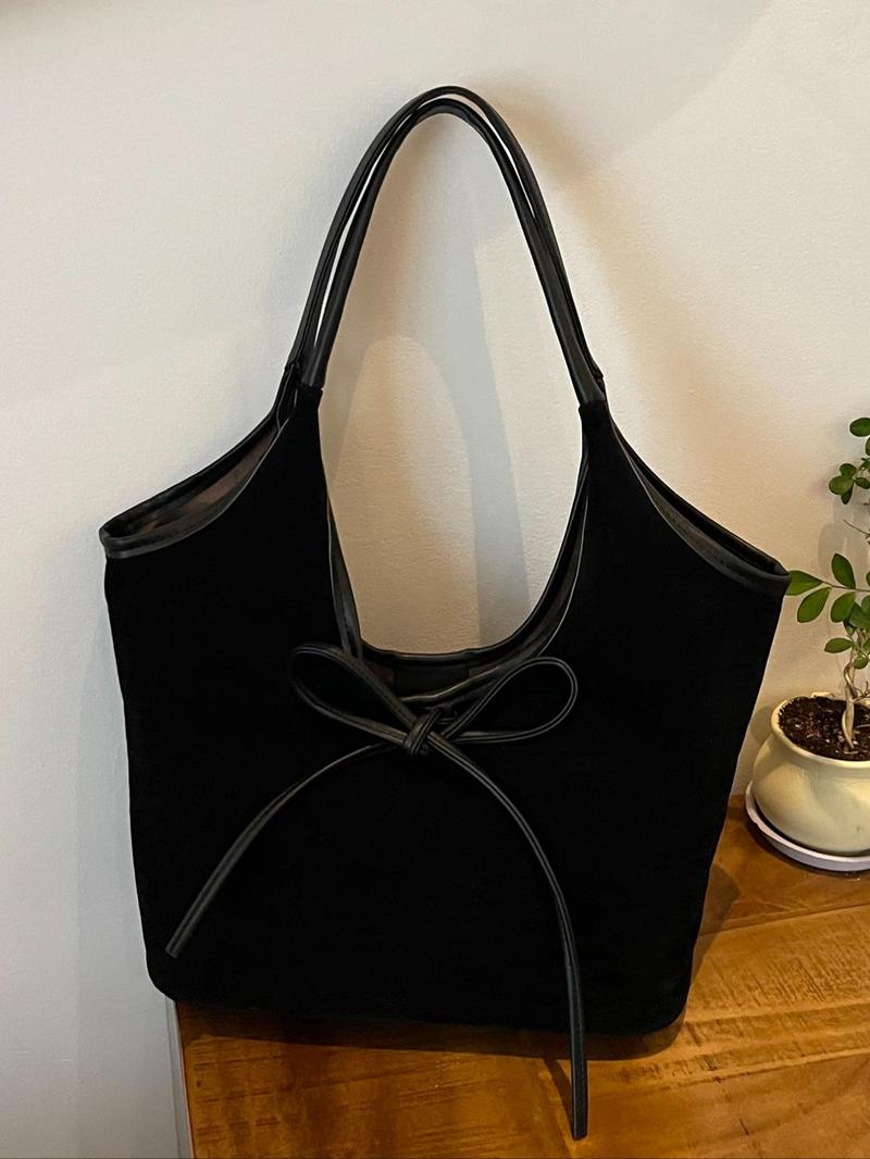 Product Introduction of Women's Elegant Bow Decorated Shoulder Bag, Fashionable Solid Color Large Capacity Bag for Daily Used, Casual Trendy Commuting Bag 2