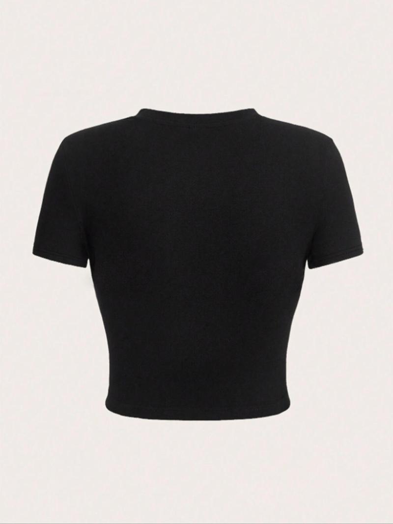 Product Introduction of Women's Plain Round Neck Crop Tee, Casual Short Sleeve Crew Neck T-Shirt for Summer, Fashion Women's Top for Daily Wear 6
