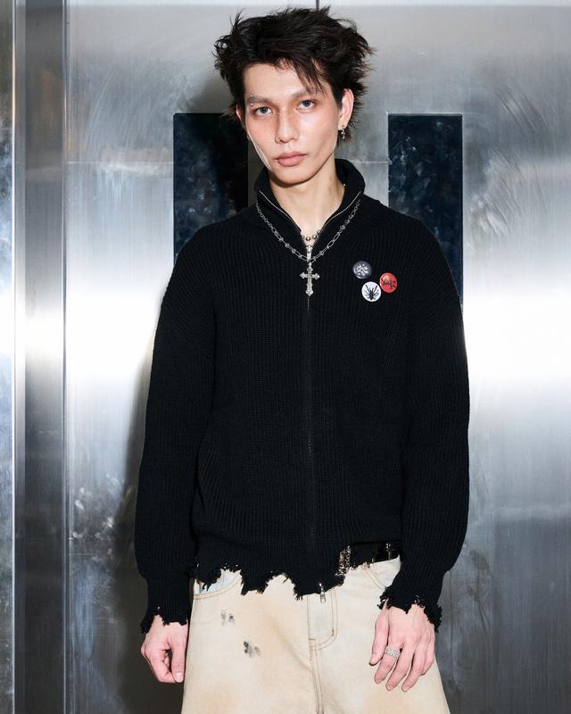 Bad Choices | Áo khoác len tay dài KNITTED khóa kéo lai rách form boxy