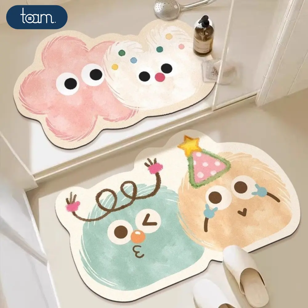 Thảm lau chân chùi chân HOẠT HÌNH dễ thương chất liệu bùn tảo siêu thấm hút decor phòng tắm, phòng ngủ