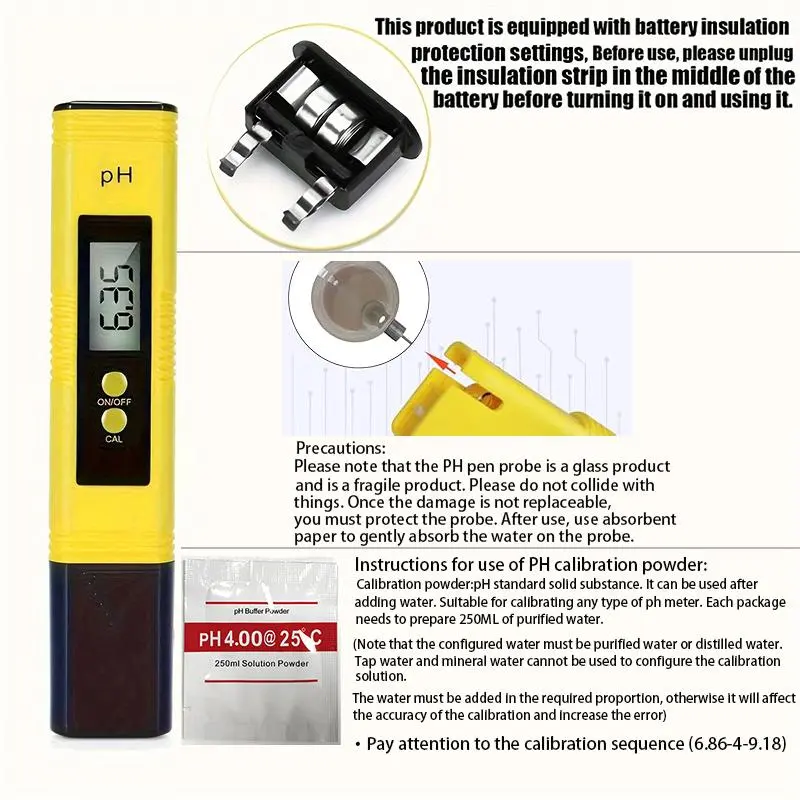 Batteries Powered PH Meter, Digital PH Tester Pen, High Accuracy Pocket Size 0-14 PH Meter for Household Drinking, Pool, Aquarium 8