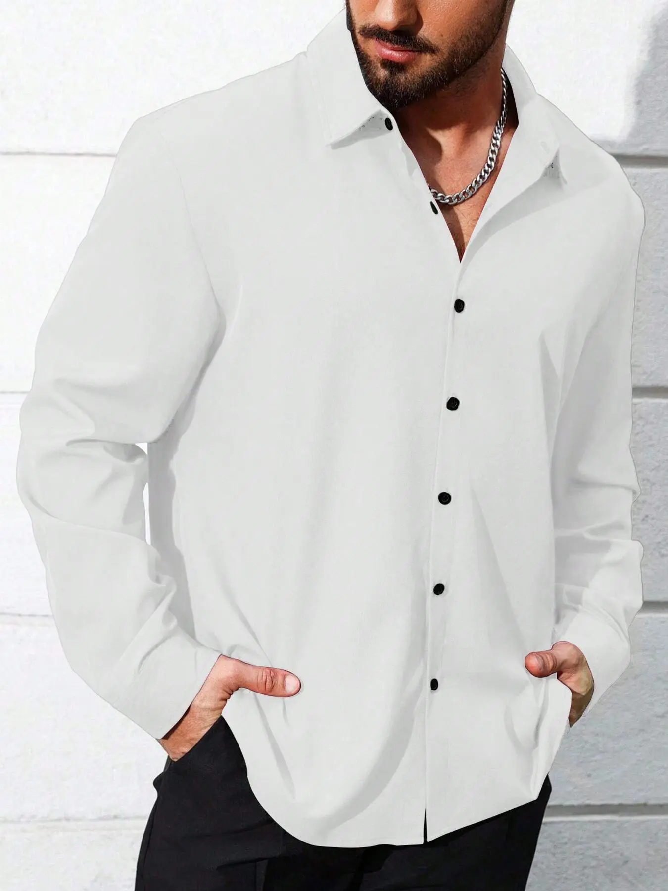 Plus Size Solid Color Long Sleeve Button Up Shirt, Regular Fit Casual Comfy Top for Men, Men's Plus Size Clothing for Fall & Winter