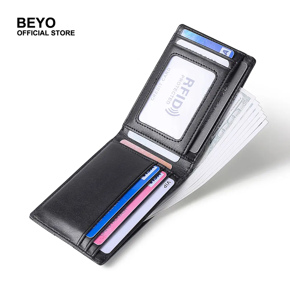 Genuine Leather RFID Blocking Slim Bifold Wallet for Men