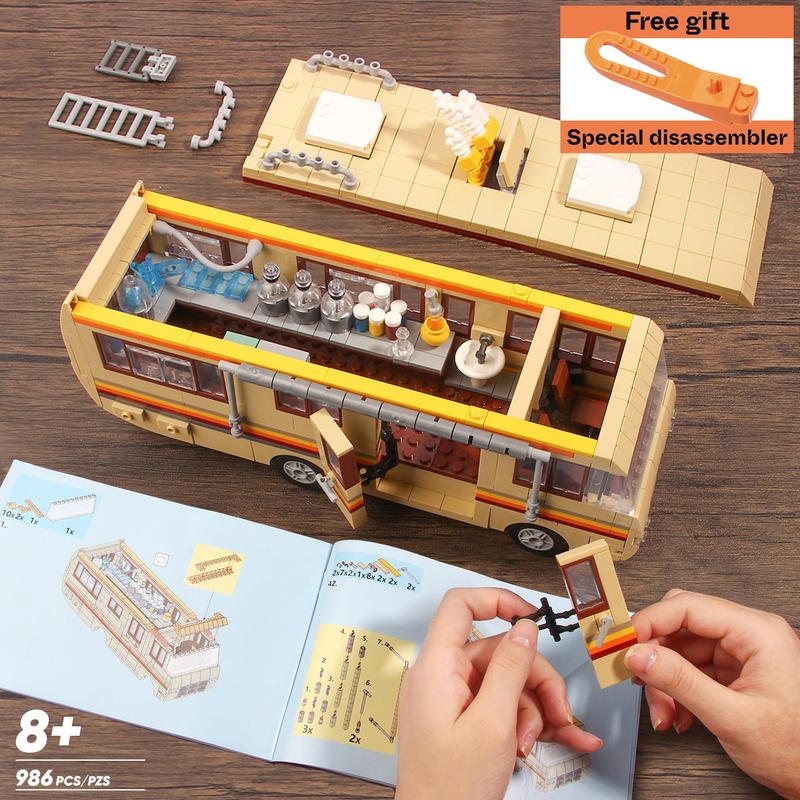 Creative Break Bad RV Car Building Blocks, 986pcs/set Modern Funny Car Jelly Building Blocks Kit, Classic Building Toys, Gifts for Building Block Enthusiasts, Christmas Gift, Stocking Filler 6