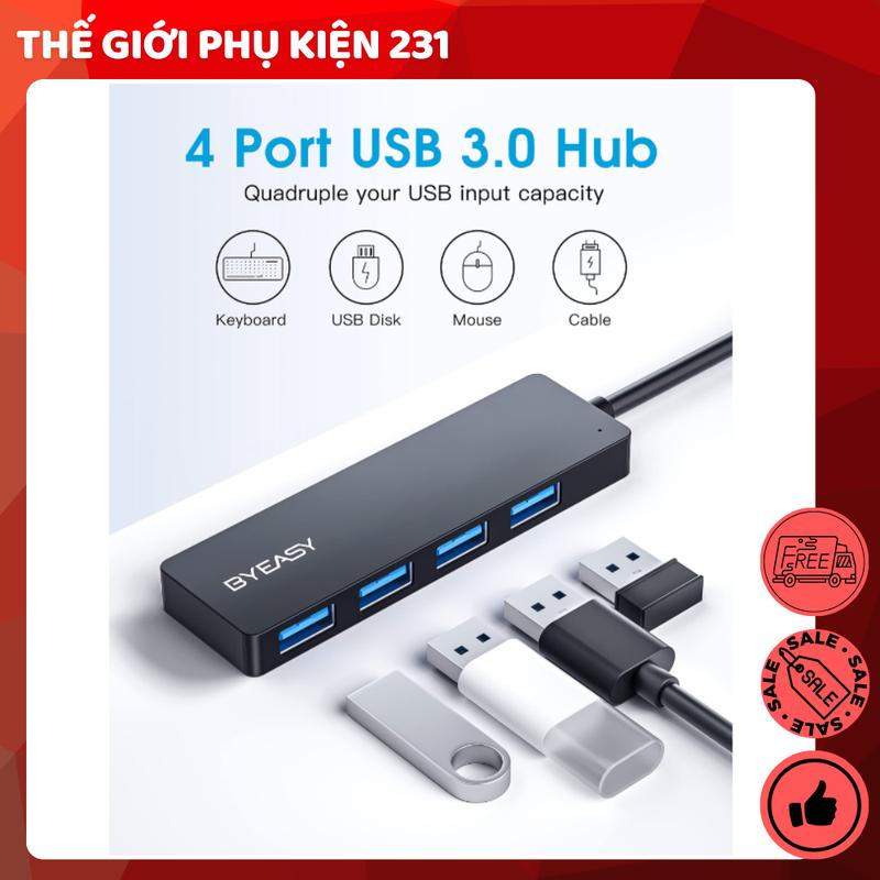 Hub USB 4 in 1 BYEASY - Bộ Chia Cổng USB 3.0 Tốc Độ Cao, Dây Liền Tiện Lợi, Tương Thích Laptop/PC/Macbook