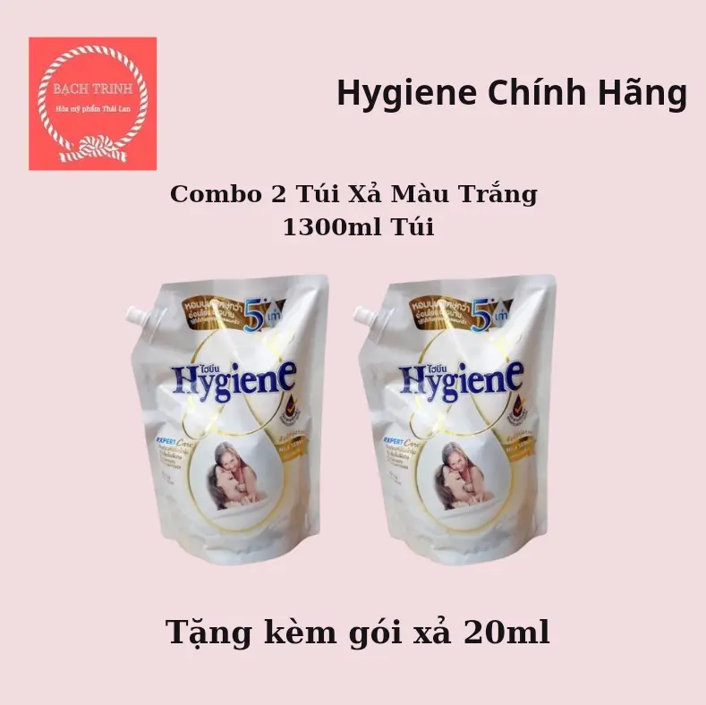 Combo 2 Túi Xả Thơm quần áo Màu Trắng  ( 1300ml/ Túi) Làm Sạch Tặng kèm 1 gói Xả 20ml Kem 0