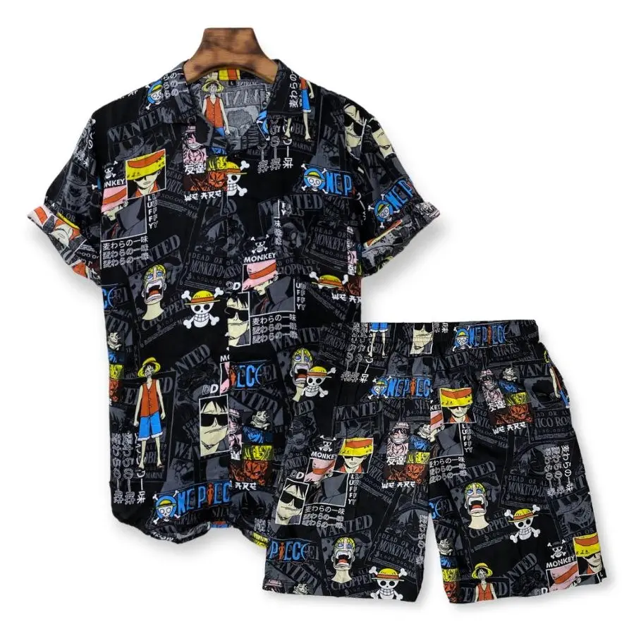 Setelan Kemeja Rayon  Oneset Celana Pendek Unisex Piyama Baju Tidur Pria Wanita Dewasa Motif Panjang Katun