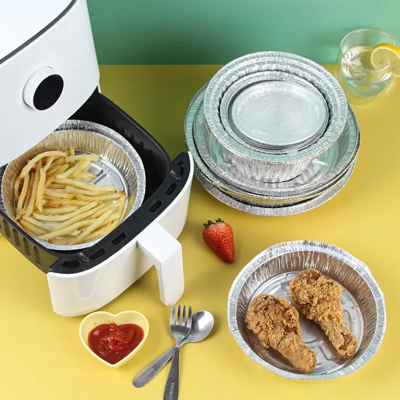 Set 100 Khay Giấy Bạc Size 22cm Đựng Thực Phẩm Lót Nồi Chiên Không Dầu, Lò Nướng, Khay Bát Bạc Đa Năng 5