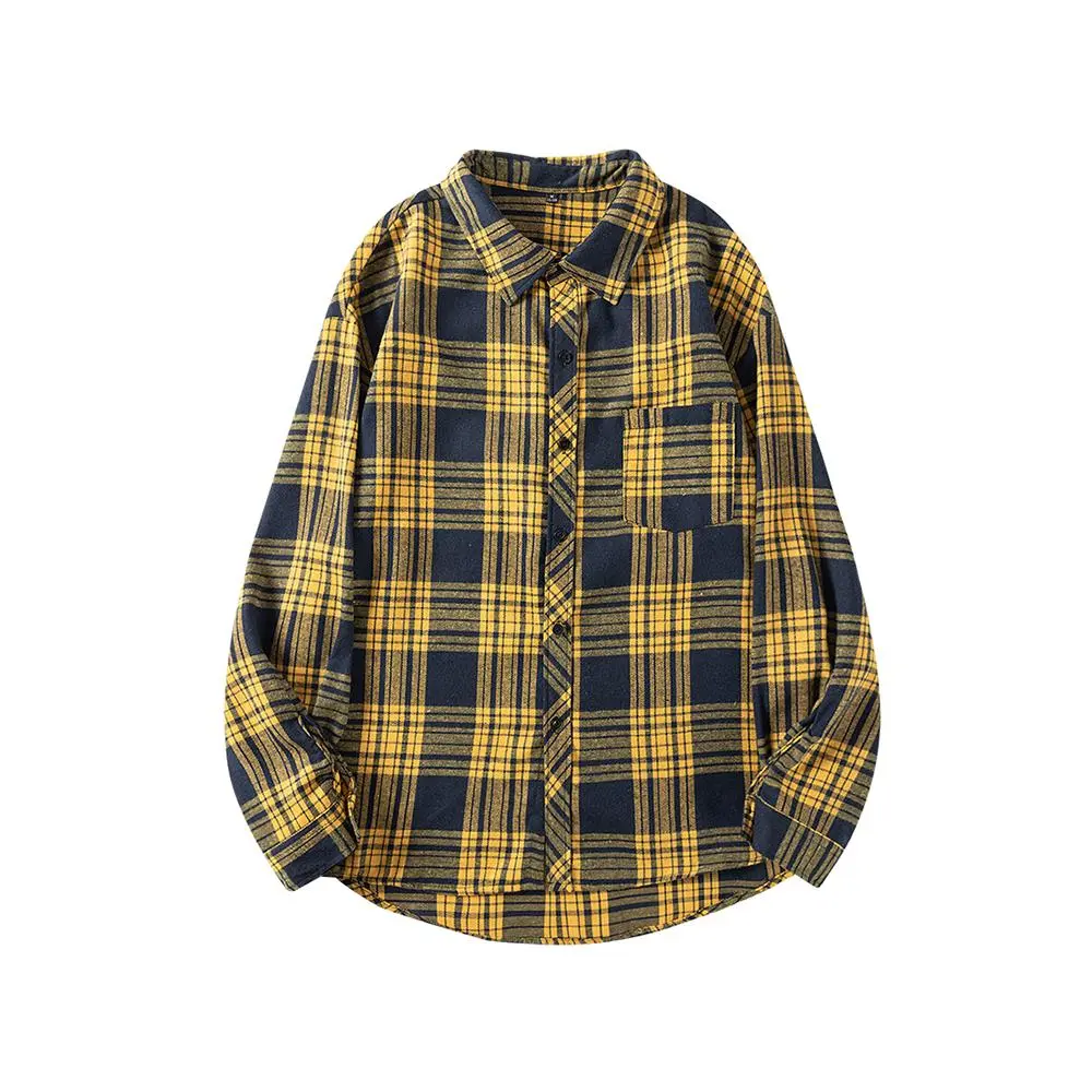 Spring and Autumn classics! Heavy color matching plaid long-sleeved shirt loose and comfortable casual simple men's and women's versatile top
