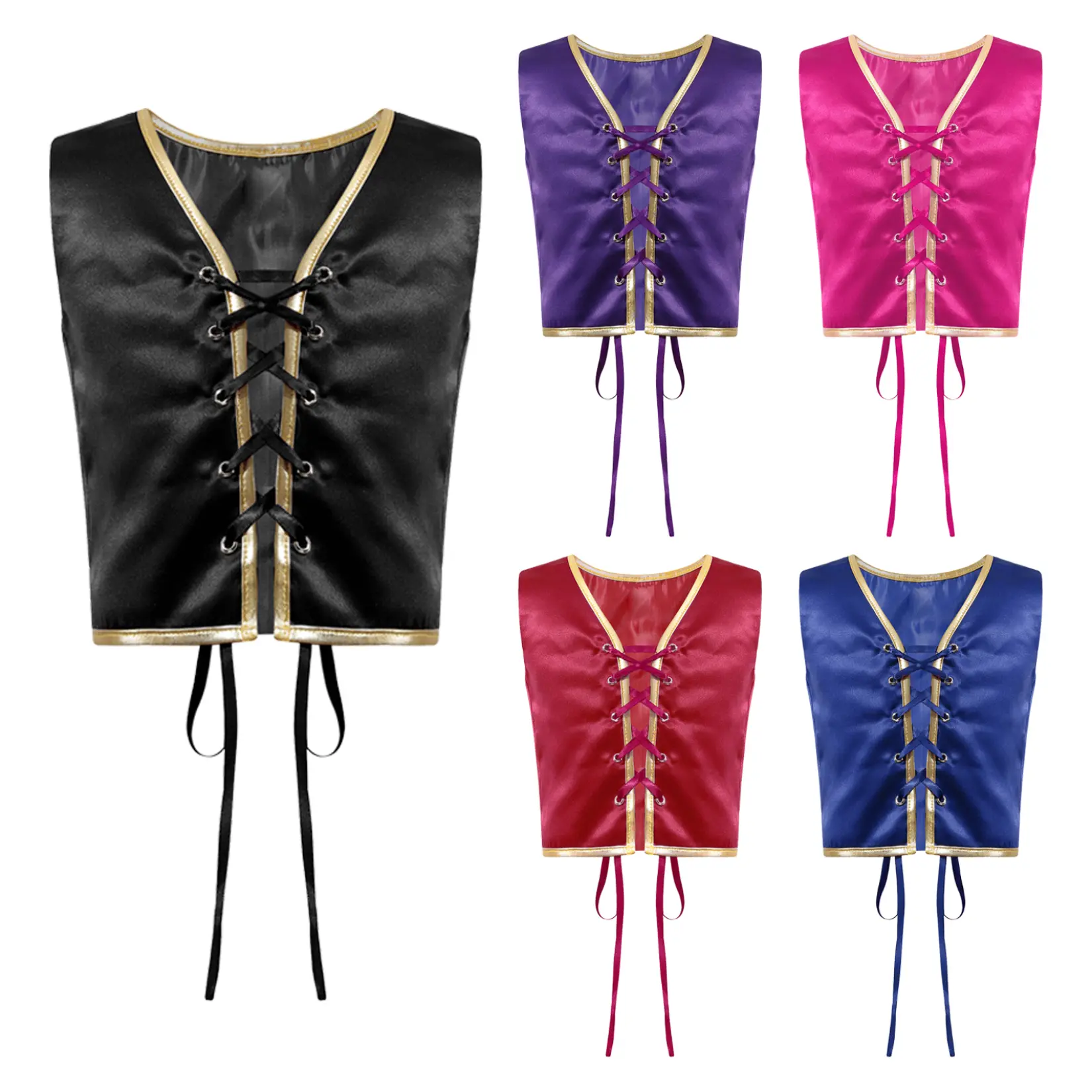 Lejafay Kids Girls Medieval Renaissance Vest Costume Lace-up Vintage Waistcoat Halloween Party Cosplay Dress Up