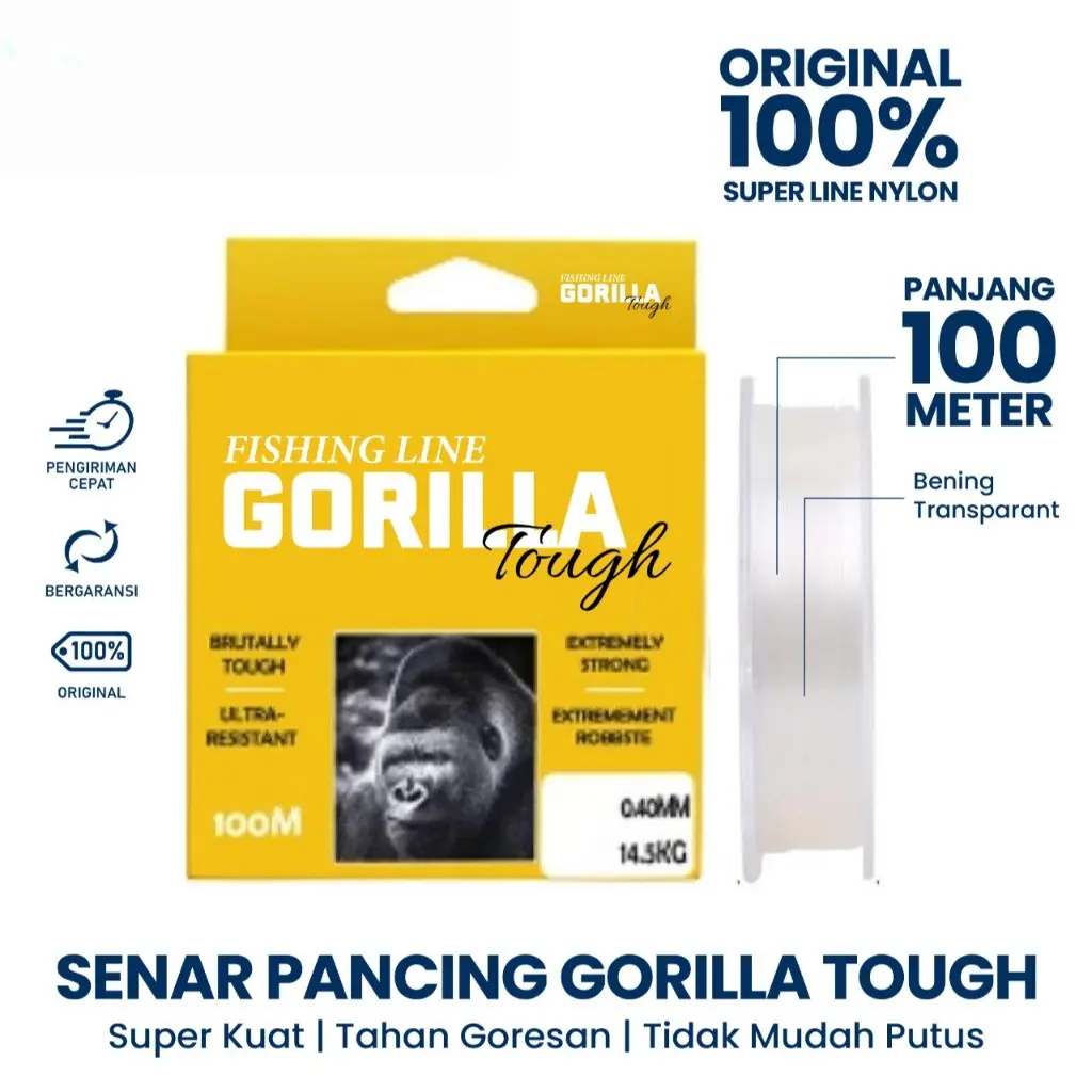 Senar Pancing Nylon Fishing Line 100M Tali Pancing Gorilla Tough Super Braid Fishing Line Kuat & Tahan Bahan Nilon Impor