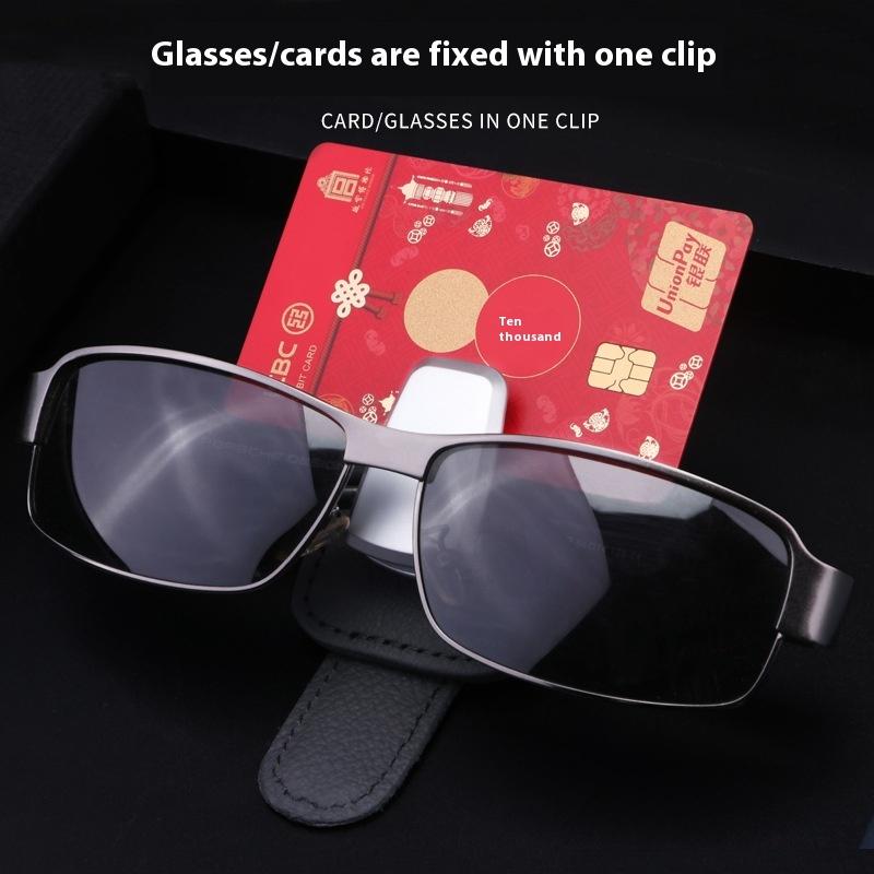 Car Sunshade Glasses Clip Multifunctional Bill Storage Car Sunglasses Bracket Creative Cow Leather Car Supplies 2