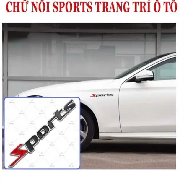 Tem chữ nổi SPORTS trang trí ô tô xe hơi chất liệu kim loại