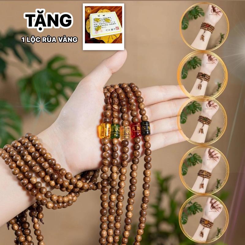 TẶNG LỘC RÙA VÀNG Vòng Tay Trầm Hương 108 Hạt Size 6Li Mix Charm Theo Mệnh - Kèm Túi Gấm Đựng Vòng Phụ Kiện