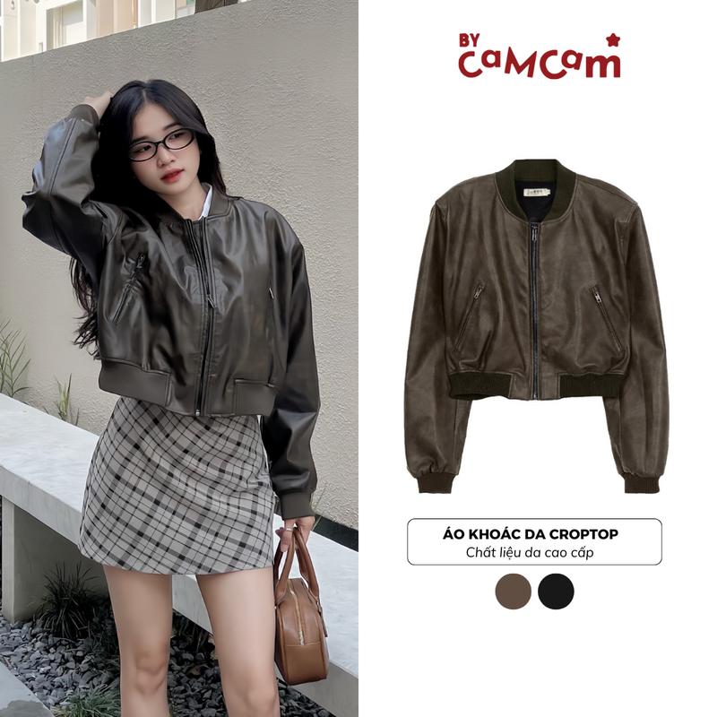 Áo Khoác Da CROPTOP Dáng Bomber Cao Cấp Thanh Lịch Châu Âu Bycamcam VER 2 Nữ Jacket