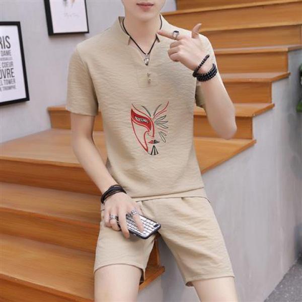 Product Introduction of Bộ Đồ Thường Ngày Cho Nam, Mỏng Mùa Hè, Thêu Phong Cách Trung Quốc, Áo Phông Cổ Chữ V Hợp Xu hướng Quần Đùi ngắn Tay Bộ Đồ Hai Mảnh, Đẹp Trai, Bộ Đồ Nam 8