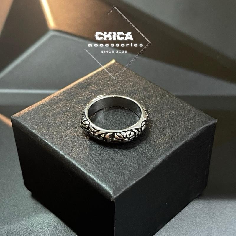 Nhẫn nam,nữ accessories - Nhẫn Chrome Heart Thép Titan Mạ Bạc Không Gỉ mã Jc18
