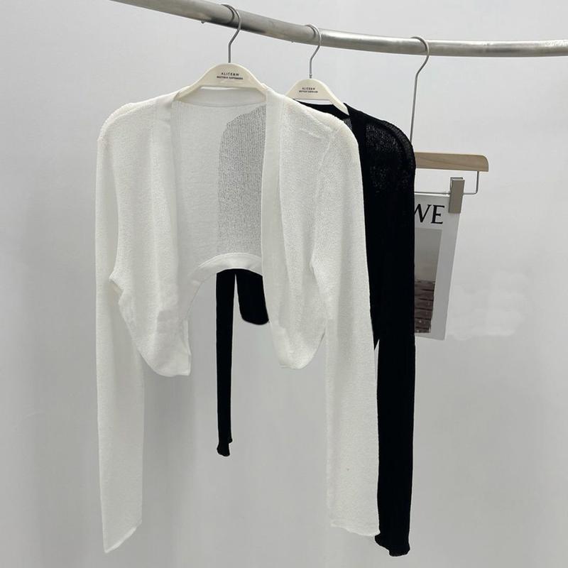 Product Introduction of [rashguardwomen]White Ice Silk Cardigan Knitted Jacket Thin Small Cape Women's Shawl Summer Wear with Slip Dress Sun Protection Cover-Up[Sunscreen shoulder] 6