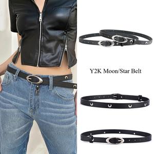 Star Moon Y2K Belt For Women Vintage Rivet Punk Belts Jeans Belt Fashion Thin Waist Band