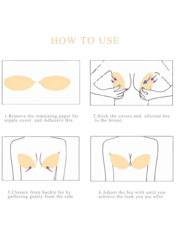 Women's Clear Silicone Strapless Bra Insert, Invisible Push Up Enhancers Pads, Seamless Sticky Bra with Nipple Covers for Daily Wear 4