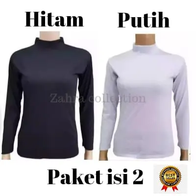 2PCS PAKET KAOS MANSET WANITA LENGAN PANJANG - MANSET WANITA LEHER TINGGI Polos Hitam