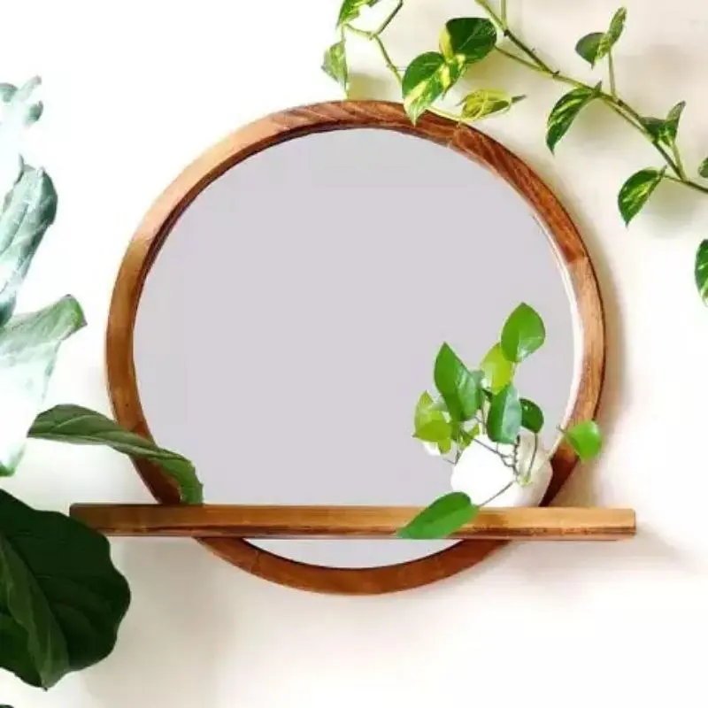 Cermin Rias Cermin Aestetik Cermin Gantung Cermin List Kayu Kombinasi Tatakan Kayu Diameter 40 Aesthetic